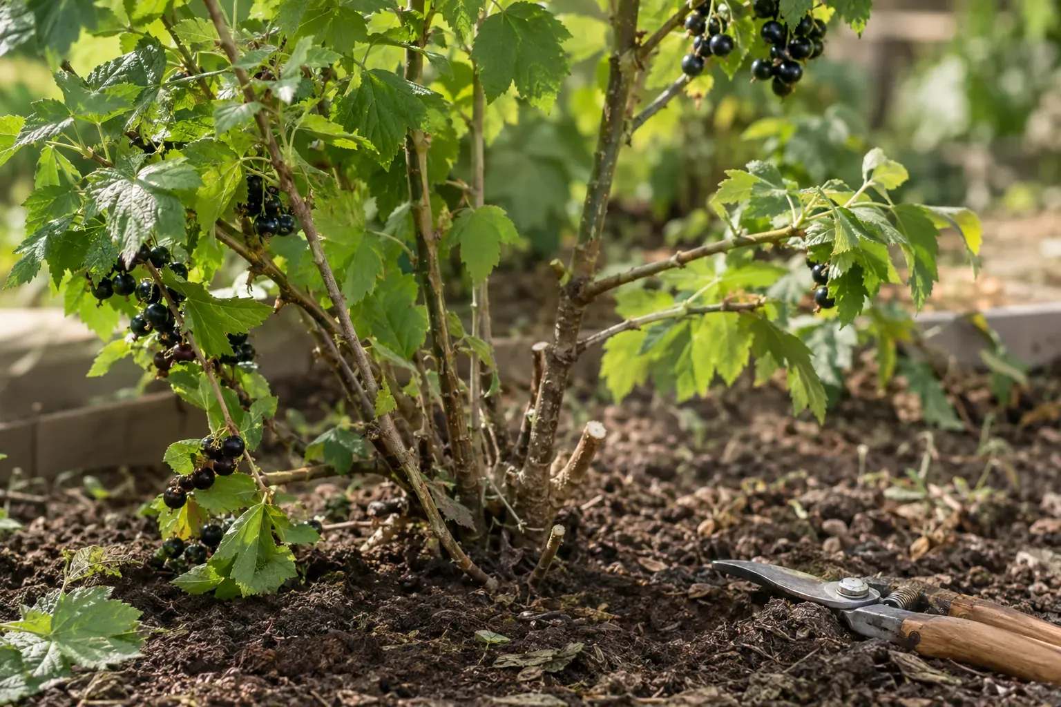Abgetragene Triebe der schwarzen Johannisbeere ableiten
