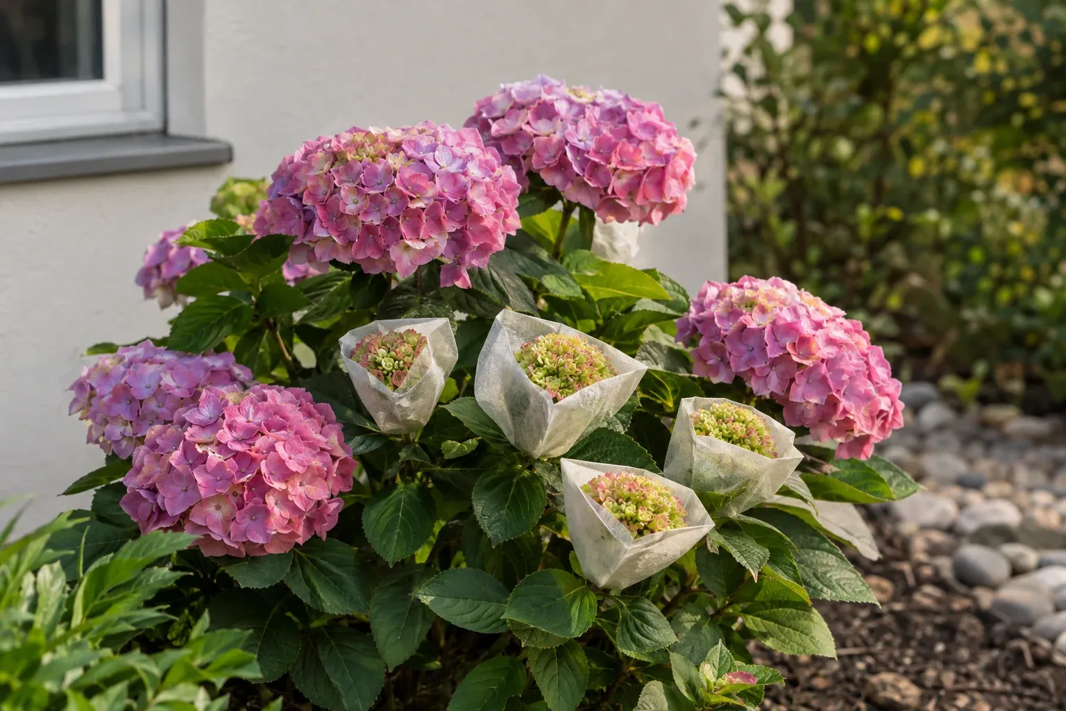 4. Bauernhortensie – große Blüten mit Knospenschutz
