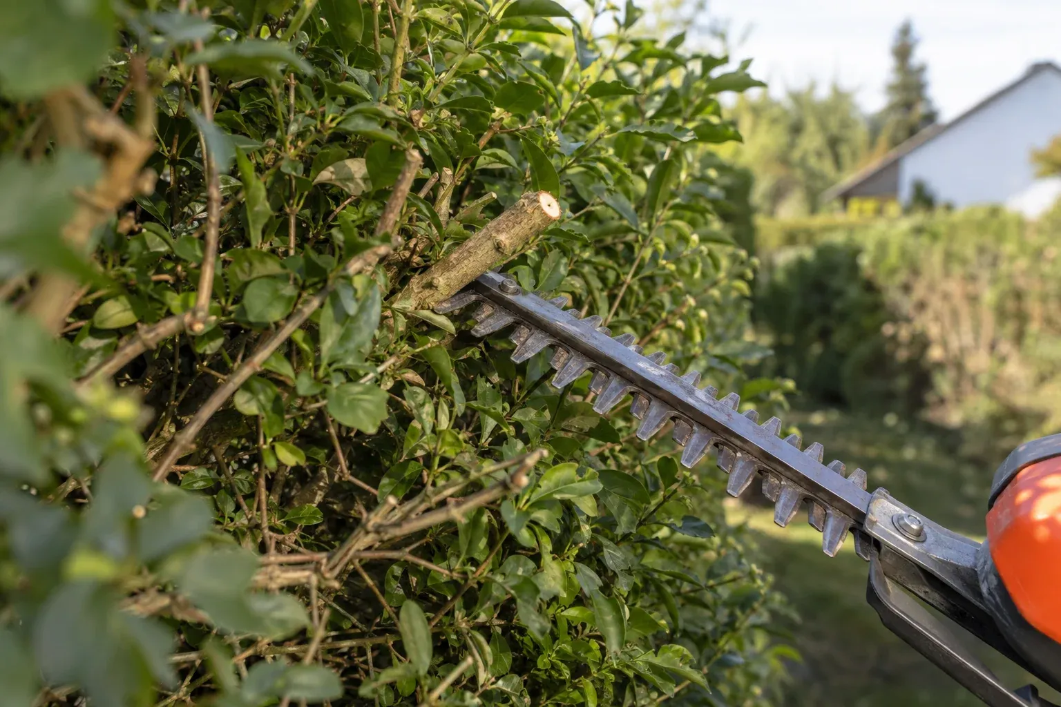 Dicke Heckenäste mit Astschere oder Säge nachschneiden