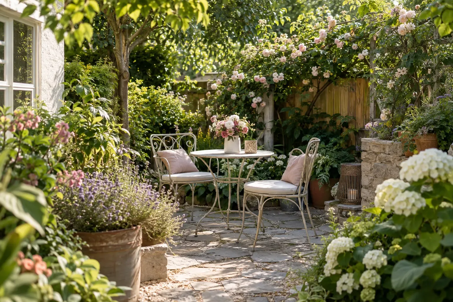 Wie gelingt eine romantische Sitzecke im kleinen Garten?