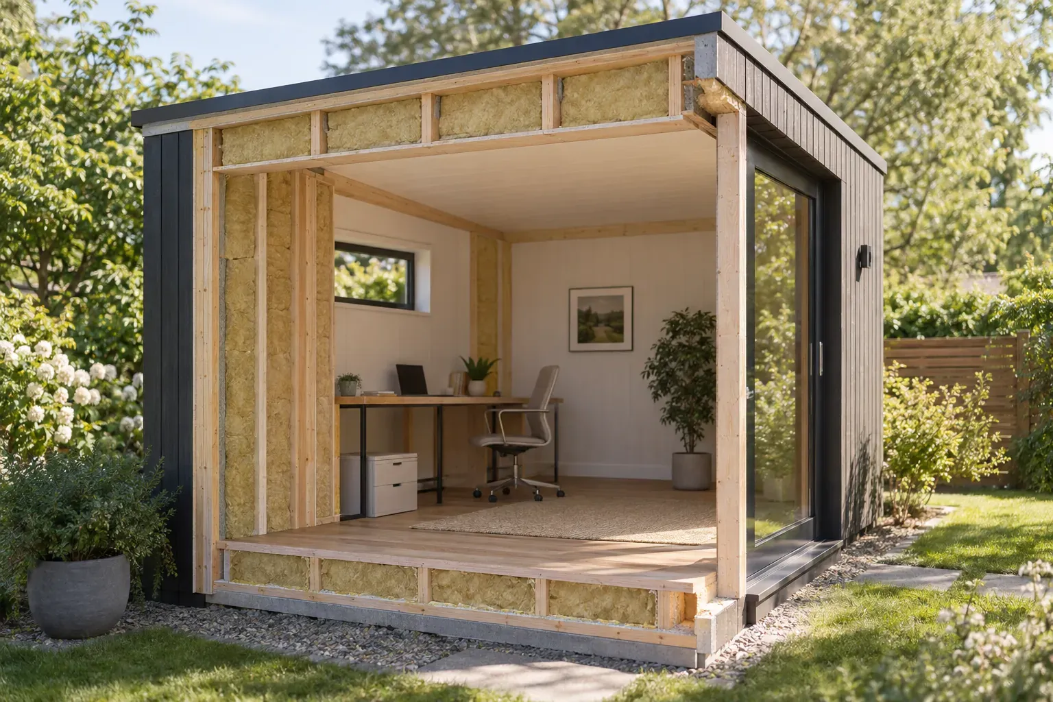Home Office Gartenhaus isoliert: Boden, Wände, Dach