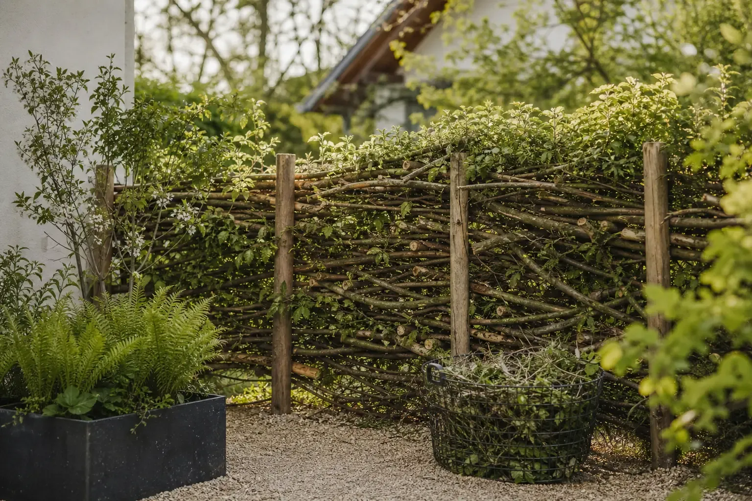 Idee 8: Sichtschutz aus Ästen und Heckenschnitt