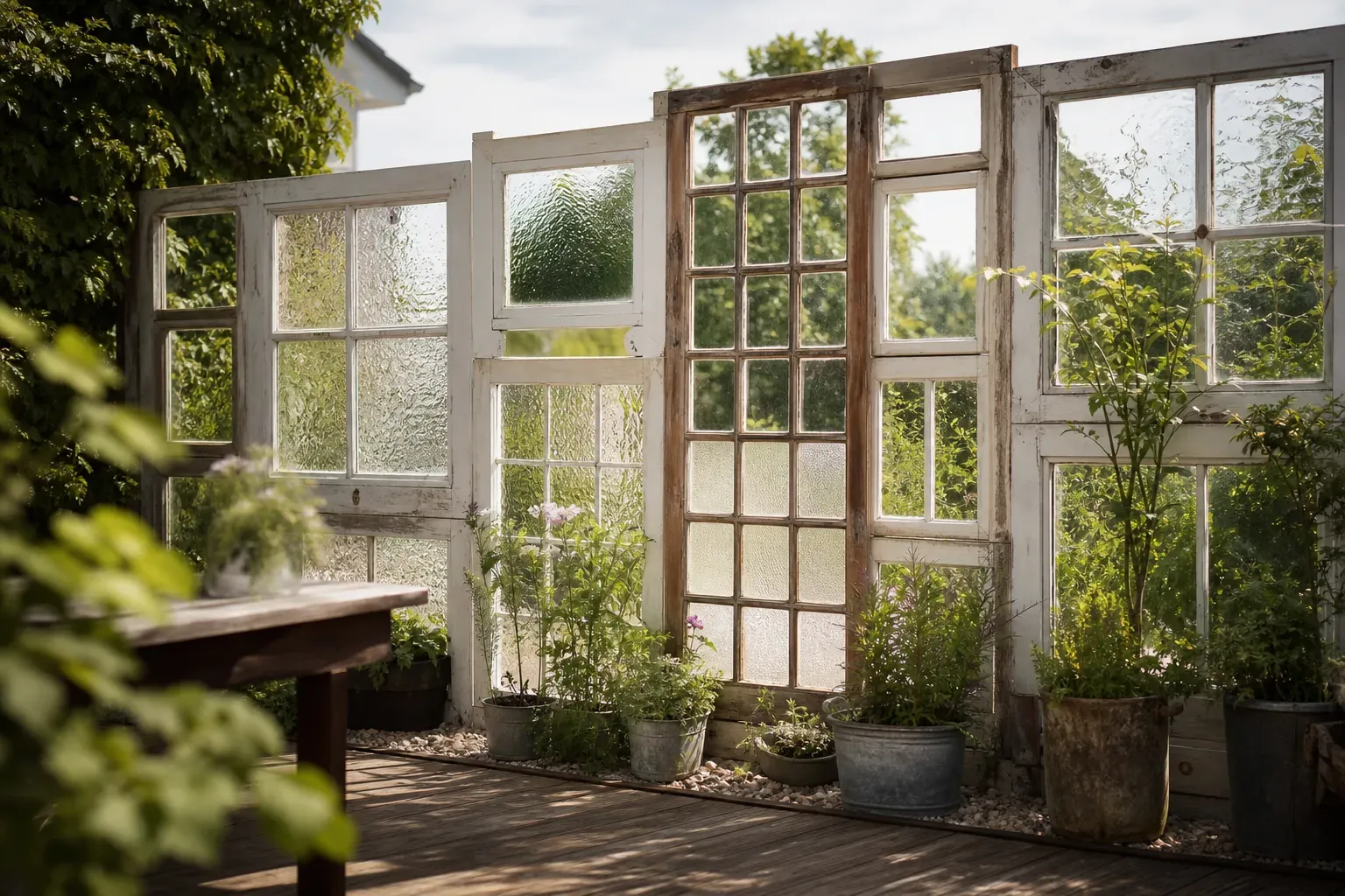 Idee 5: Sichtschutz aus alten Fensterrahmen