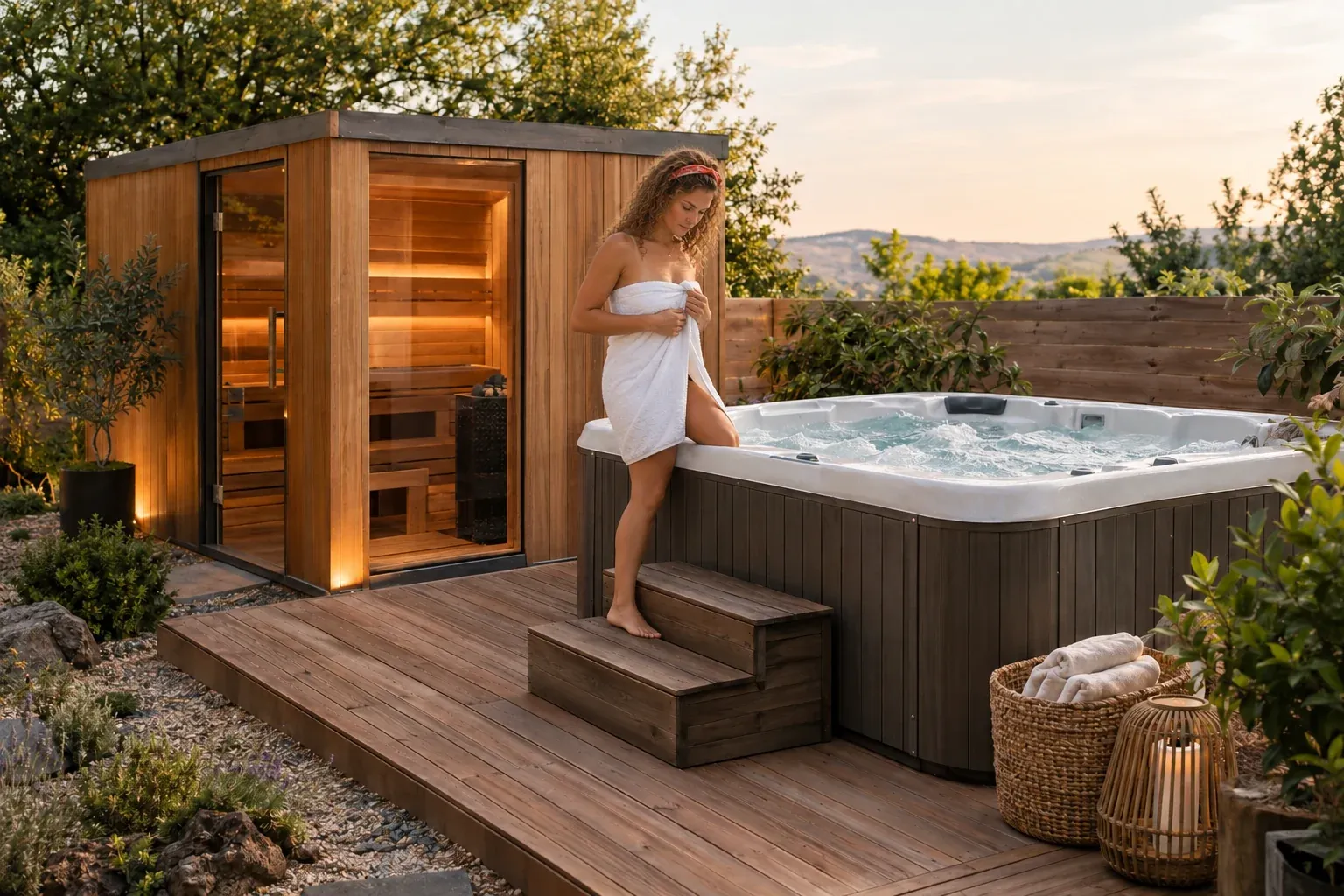 Sauna und Whirlpool im Garten kombinieren