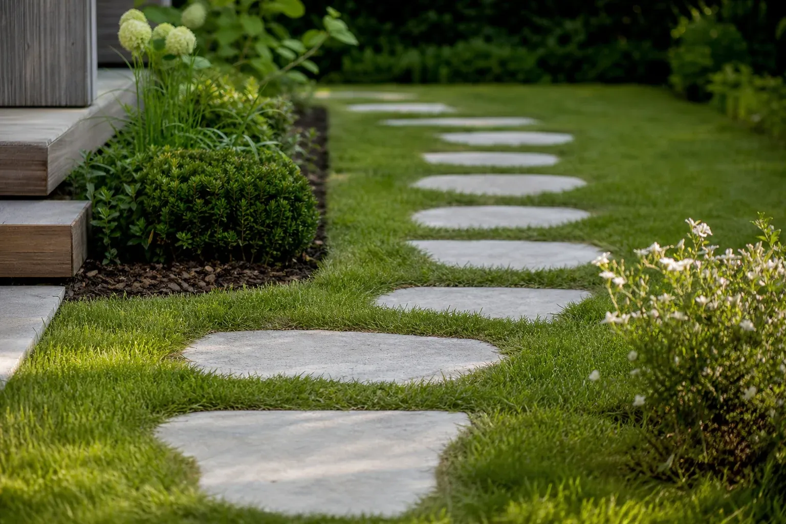 Trittsteine im Rasen -- einfach Gartenwege gestalten