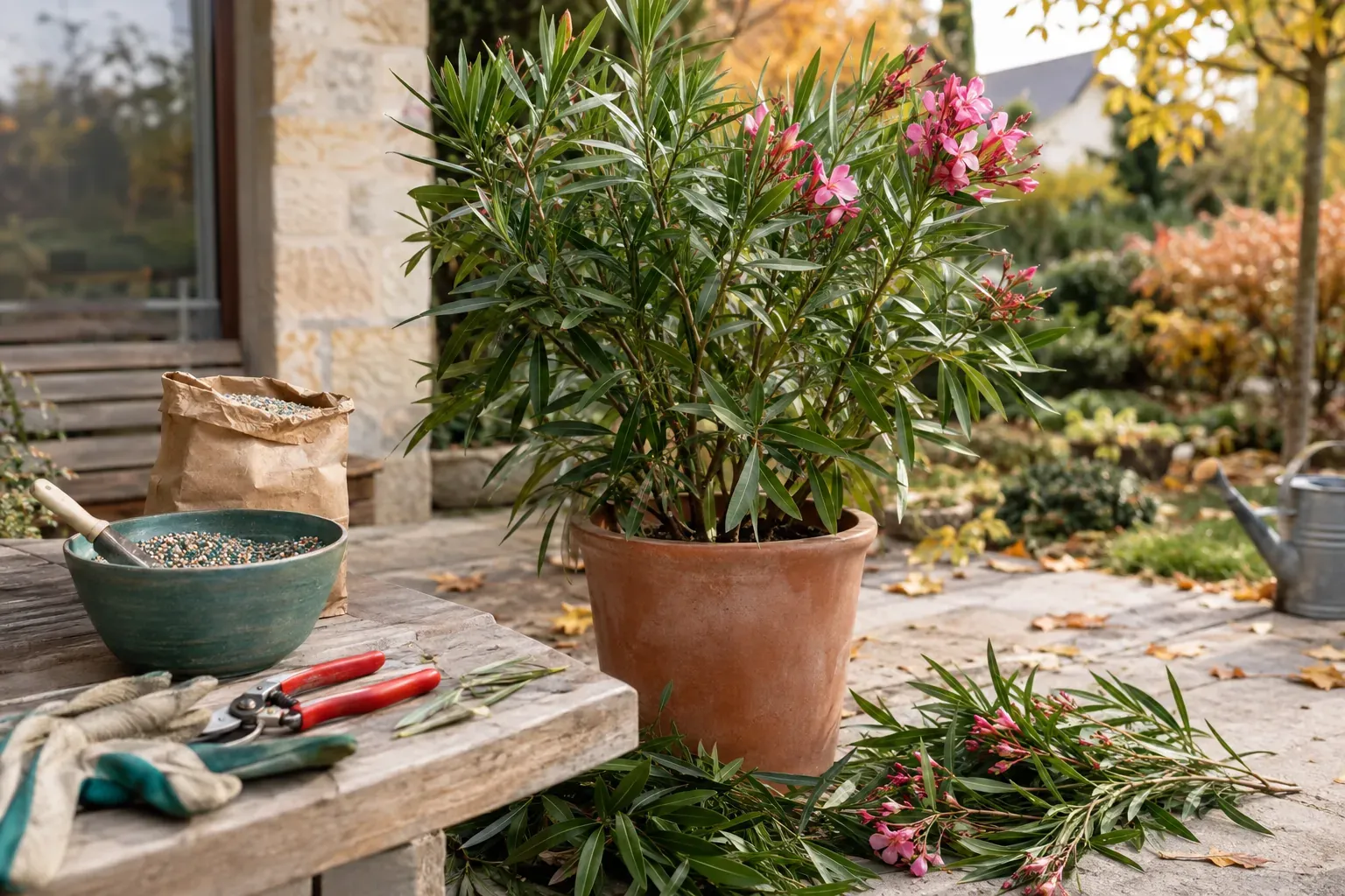 Vorbereitung im Herbst: Oleander schneiden und düngen